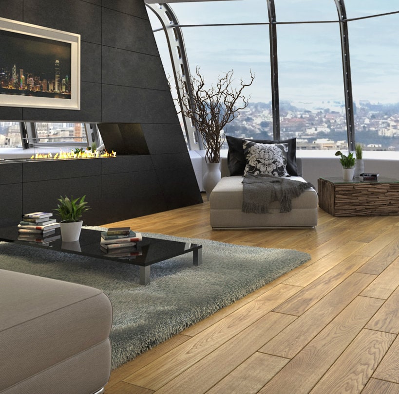 Podłoga drewniana Jawor Parkiet — ekspozycja w salonie